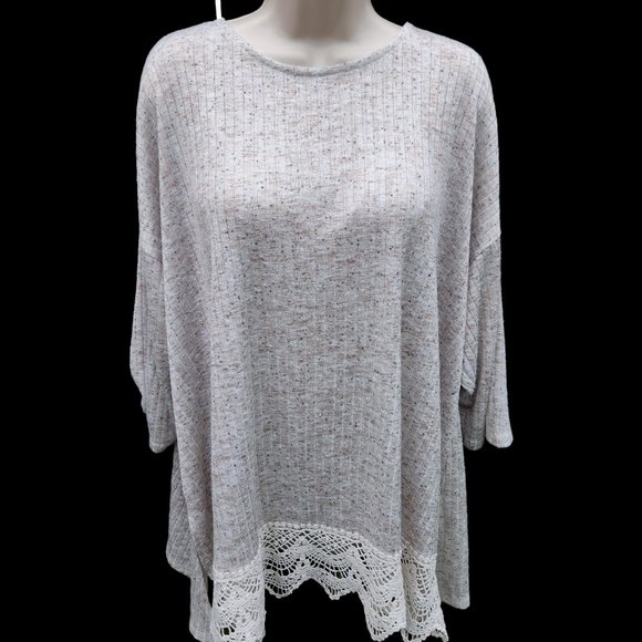 Unbranded Tops - Women's Marble Blouse with Lace Detail 3/4 Sleeve Side Slit